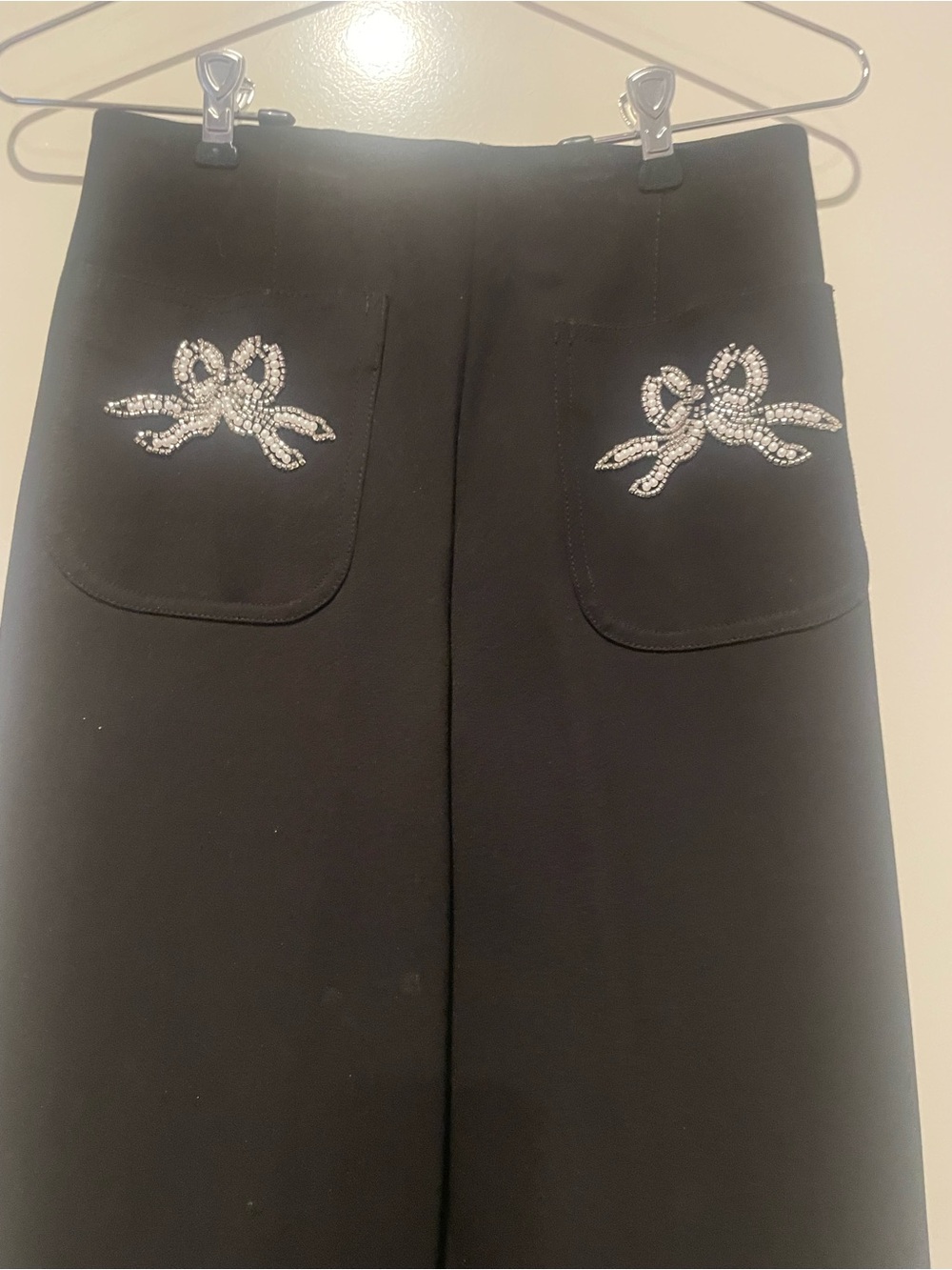 Anthropologie Maeve the Collette Black Wide-Leg Bow sequined embroidered pant - Picture 3 of 8